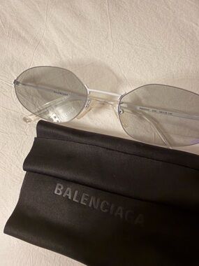 Balenciaga Women's Silver Metal Oval Sunglasses with Clear Accents
